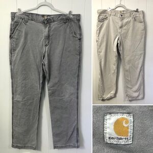 Bundle (2) Carhartt Work Pants Light Khaki & Gray Work Gear Relaxed Fit 40 x 32